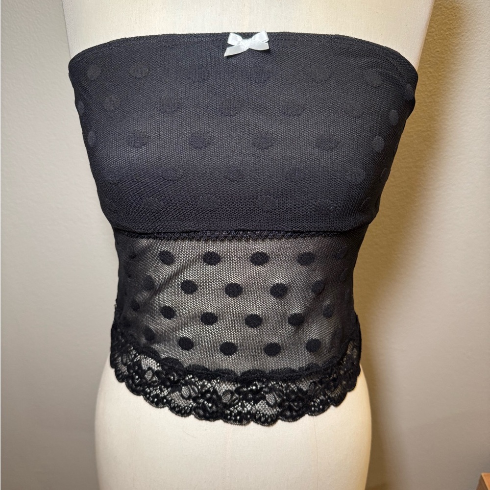 Urban Outfitters Black Polka Dot Lace Crop Top